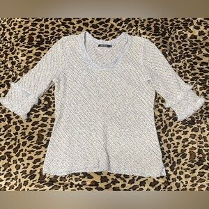 EUC Nic+Zoe Half Sleeve Knit Sweater Top Shirt Fringe Sleeves Vintage Style
